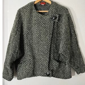 CALLA Made in Italy Wool Blend Jacket Black White Houndstooth Lined Size 44